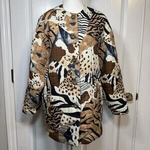 Laurèl Size 36 Boho Chic Quilted Animal Print Jacket Brown Indie Spring Laurel